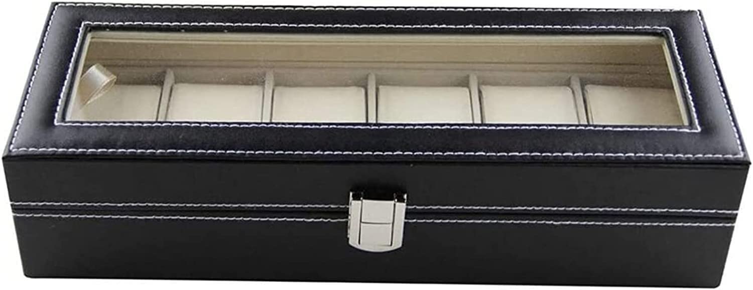 TIANQIHAO Multifunctional Watch Box Display Box Men'S Black Leather Display Glass Upper Cover Organizer