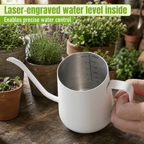 Image of Watering Can for Indoor Plants, Indoor Watering Can with Long Spout and Handle Rust-Proof 304 Stainless Steel Material (350ml /12oz-White)