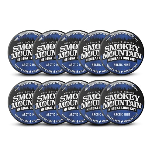 Image of Smokey Mountain Herbal Long Cut - Arctic Mint - 10 Can Box - Tobacco Free and Nicotine Free Snuff