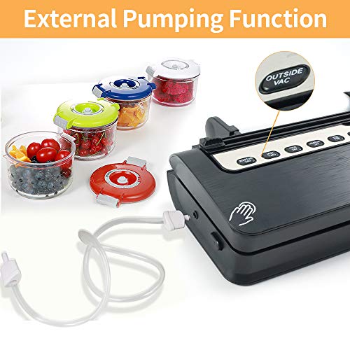 Vacuum Sealer Machine, Food Vacuum Sealer Machine, Automatic Air Sealing System for Food Preservation, Built-in Cutter, Better Sealability w/ 2 Heating Wires, Dry and Wet Modes, 18 Vacuum Sealer Bags, Black