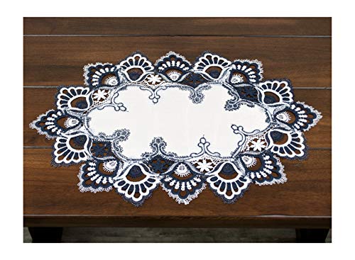 Lace Placemat Dresser Scarf Doily Blue Navy and White European Placemat 14 x 21 Inches