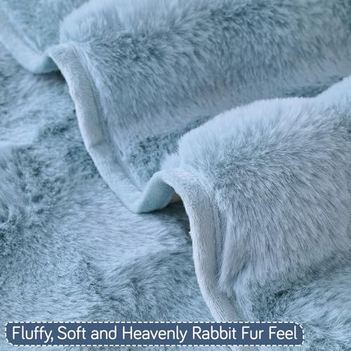 Image of HOKIPO 'FurHug' Premium Faux Fur Rabbit Sofa Cover Mats for L Shape and 1 /2 /3 Seater Sofa. Make Your Own Sofa Cover Set, Mat Length 90(D) x 240(L) cm, Charm Blue (AR-6290-BL)