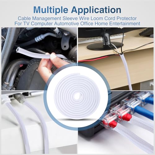 Image of Nilight Cable Sleeve,10ft-1 /4inch Cord Management Sleeves White Wire Loom | Braided Sleeving, Split Self Wrapping Wire Loom for Computer Electrical Automotive Harness Protector Organizer, White