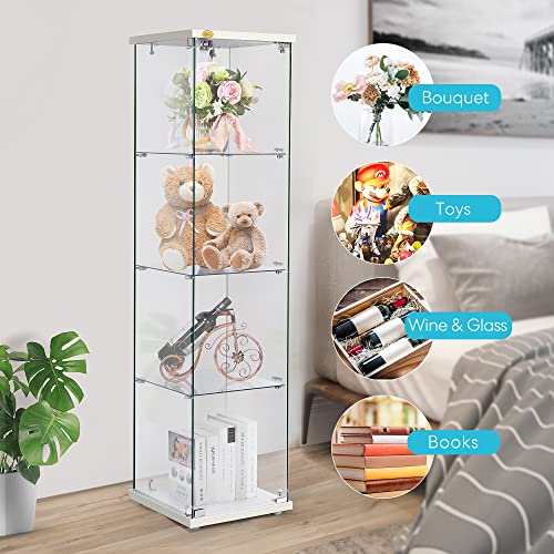 Vivohome 4 Layers 15.7''W X 15.7''D X 62.6''H Glass Countertop Display Showcase Cabinet Bookcase With Lock, 5Mm Tempered Glass 25Mm Mdf Base #TOP3