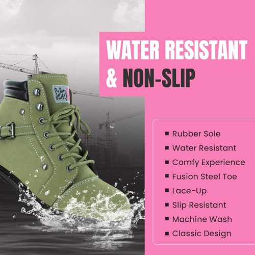 Image of Safety Girl Steel Toe Boots for Women - 11.5M - Black | Water Resistant Work Boots for Women Steel Toe Boots | Slip Resistant Work Shoes | Lightweight Nubuck Leather for Comfort and Style