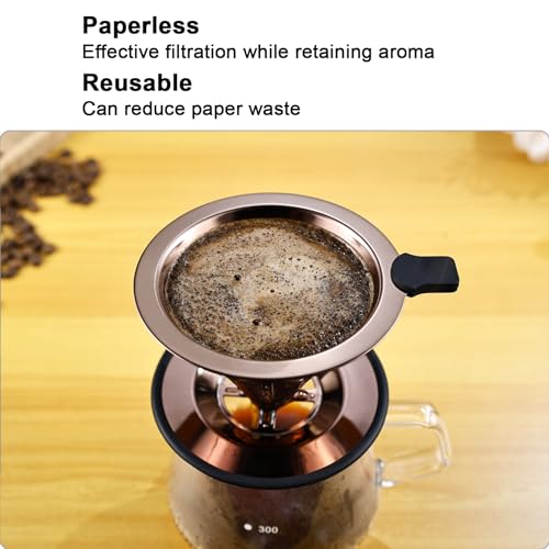 Single Cup Pour Over Coffee Dripper CAMPINGLIFE Reusable Stainless Steel Pour Over Coffee Filter Paperless Metal Coffee Strainer Pour Over Coffee Maker for 1-2 Cup (RoseGold) - Image 4