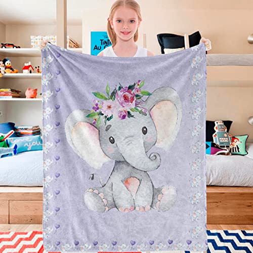 Elephant Blanket For Kids Purple Elephant Throw Blankets For Baby Girls Toddler Flannel Fleece Blankets Lightweight Fuzzy Soft Blanket Couch Sofa Bed Nursery New Born Birthday Gifts, 40''X50'' #TOP4