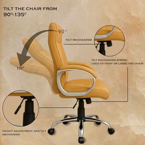 Image of Vista Ergonomic Leatherette Boss Chair for Office | High Back Revolving Chair for Home, Office, Study & Gaming | Height Adjustable Office Chair in Crome Base | 1pc (Khakhi)