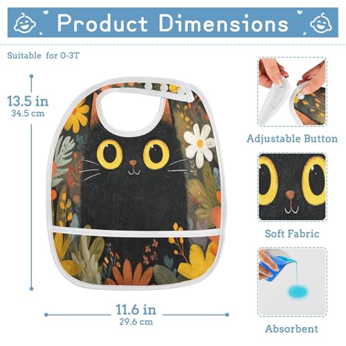 MCHIVER Black Cat Flower Baby Bibs for Boy Girl Toddler Waterproof Feeding Bib Apron with Food Cather Adjustable Cotton Food Eating Bib 2 Pack2