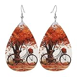 Pendientes de lágrima de cuero para mujer, árbol de otoño con bicicleta vieja envejecida, ligeros, joyería de moda, regalos para mujeres y mujeres