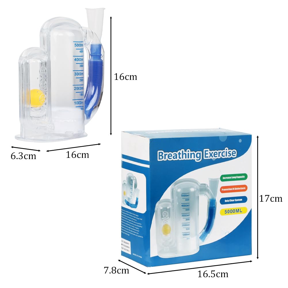 Appareil d'exercice respiratoire pour poumons - Une balle - Spiromètre - Entraîneur de respiration pour poumons forts - 5000 ml - Mesure du volume d'inhalation - Système de mesure du souffle avec
