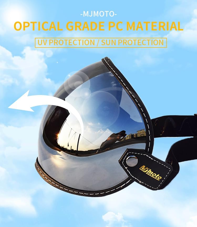 Miniatura 7 de Casco universal de cara abierta 34 con lente de visera de burbuja para parabrisas de motocicleta, lente condensador, gafas vintage para casco de