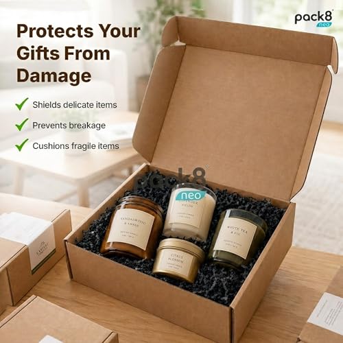 Image of Pack8neo Shredded Paper Cutting For Giftpacking, Hampers, Gift Baskets & Boxes, 5kg | Sustainable grass paper, Crinkle Cut filler, Gift Packaging Protection & Recyclable decoration material, Black
