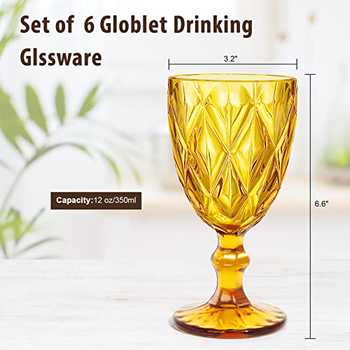 Nilor Amber Glasses Goblets Drinkware Set Water Glasses Colored Wine Glasses Set Of 6 Drinking Glasses Vintage Glassware Great For Party, Wedding Chirstmas - 12 Ounce #TOP1