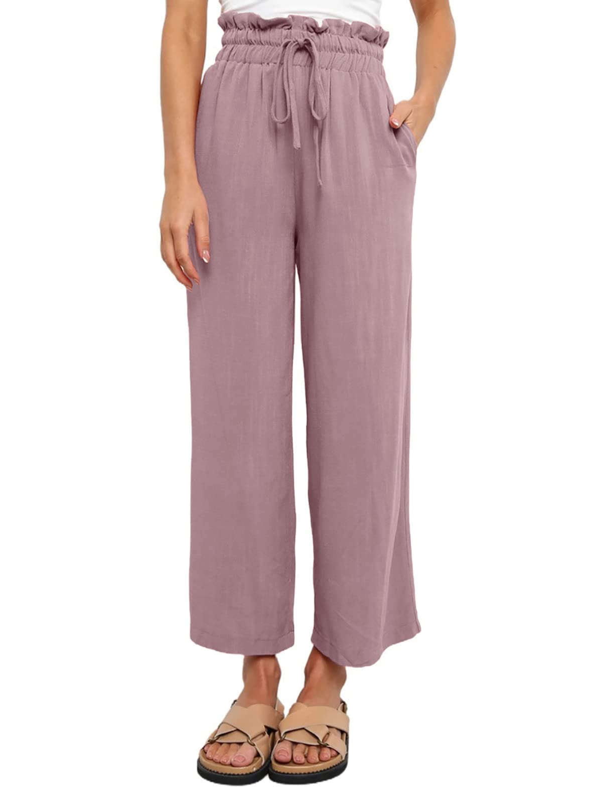 DokotooWomens Casual Elastic Waist Solid Comfy Jogging Jogger Pants with Pockets, F Pink, Large