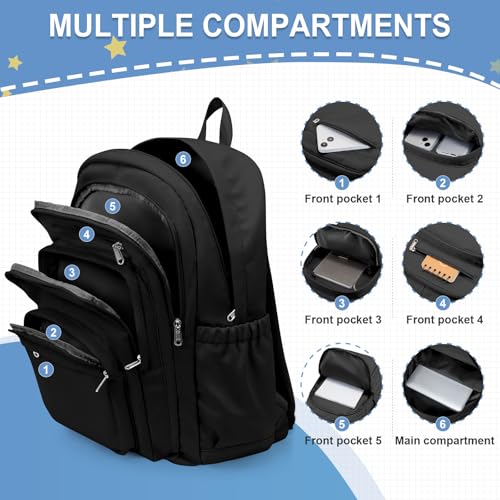 weradar Black School Backpack For Women Men, Lightweight Casual Daypack College Backpack, Aesthetic Students Bookbag, Backpack With Lots Of Pockets,Cute High School Bag For Boys Girls3