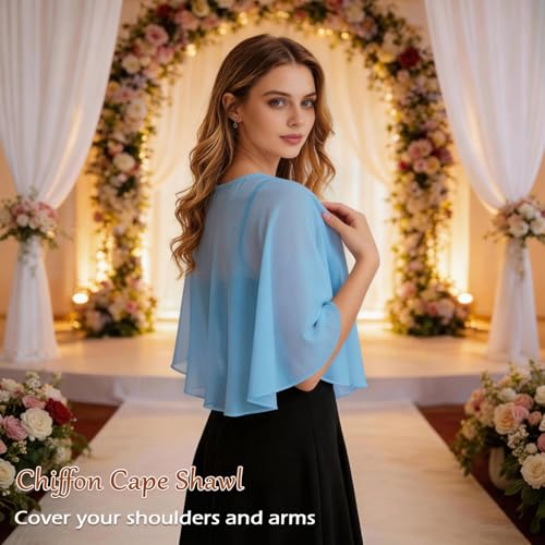Image of Ciormis Chiffon Capelet Women's Soft Shawls and Wraps for Evening Dresses, Wedding Formal Dress Shawl Cape Cover up