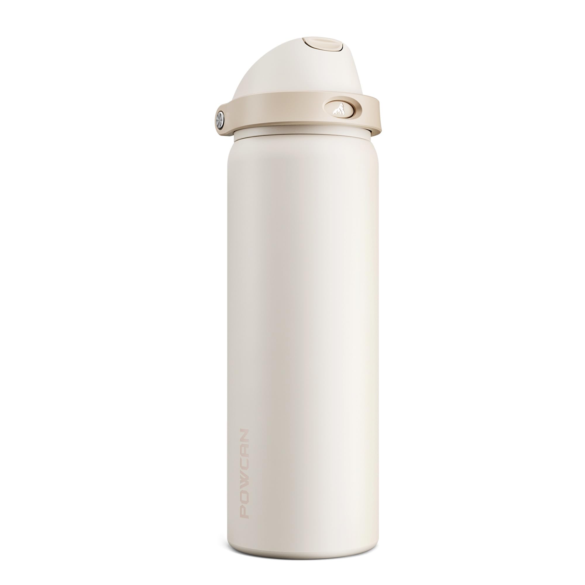 POWCAN 32 oz Insulated Water Bottle, 2-in-1 Push-Button Spout &amp; Quick-Flip Straw Lid, Leakproof, Keep Cold 24Hrs, BPA-Free, Stainless Steel Water Bottle for Sports, School, Travel, Gym (Oat Mousse)