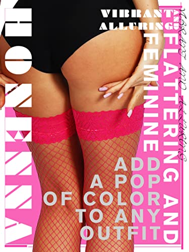 Image of HONENNA Fishnet Thigh High Stockings, 20+ Colors Silicone Lace Top Stay Up Nylons Tights for Woman, Size A-D