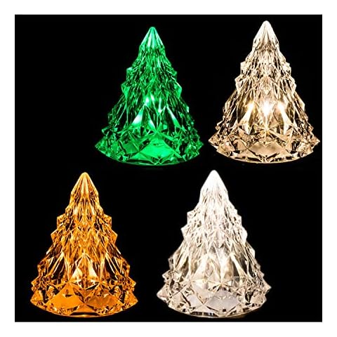 GLIMDA 4Pcs Light Up Crystal Christmas Trees, Mini LED Christmas Tree, Night Light Christmas Tree Holiday Tabletop Decoration Cover