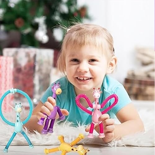 Image of ToyBharat This Giraffe-Shaped Telescopic Suction Toy (Set of 2) is a Fun, Stretchy Travel Essential for Toddlers. Safe, Colorful, and Easy to use-Ideal for Kids Aged 1+ During car Rides