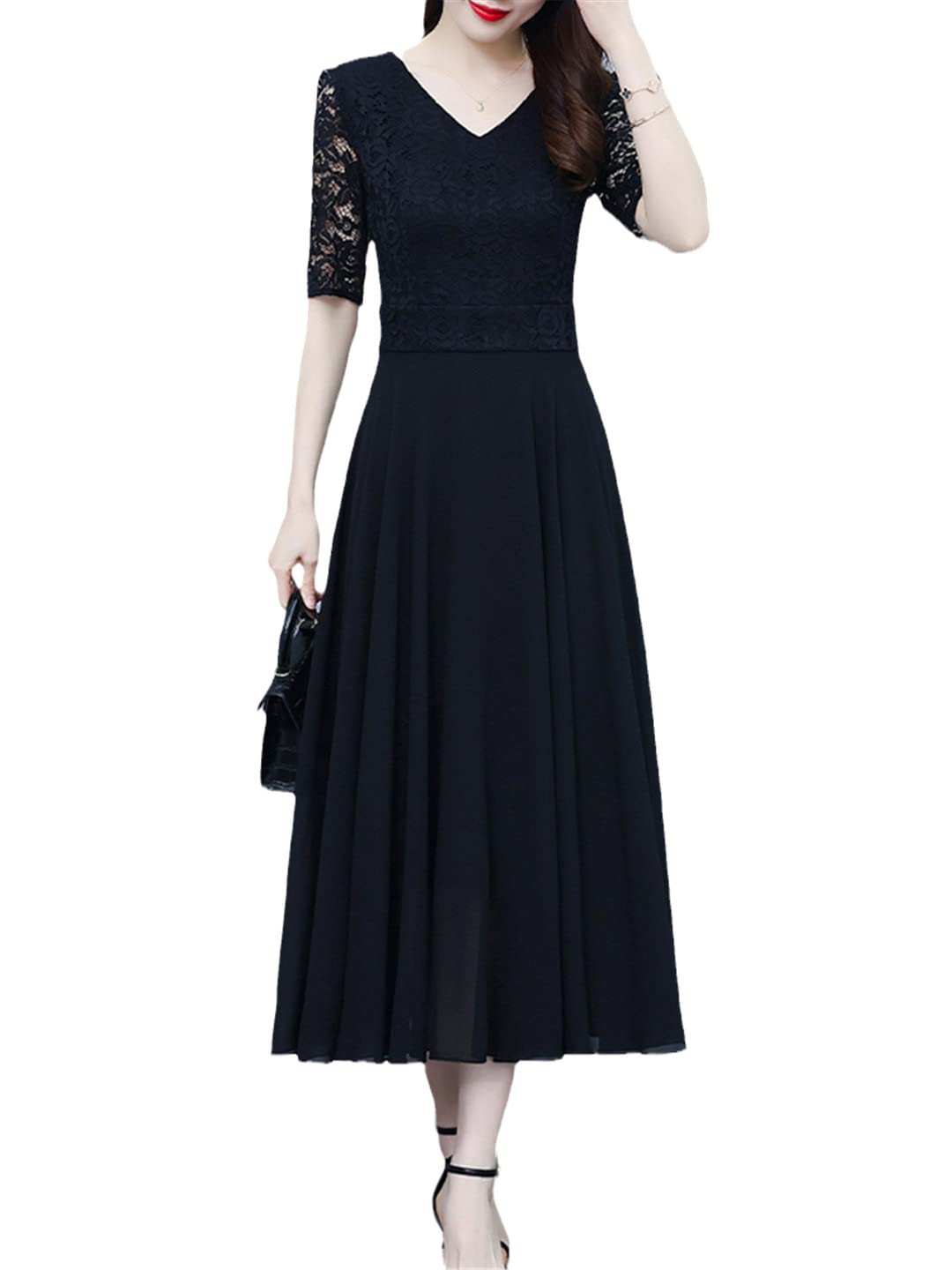 Abito estivo da donna, in pizzo, da spiaggia, lungo, floreale, in chiffon, elegante, casual, da sera, alla moda