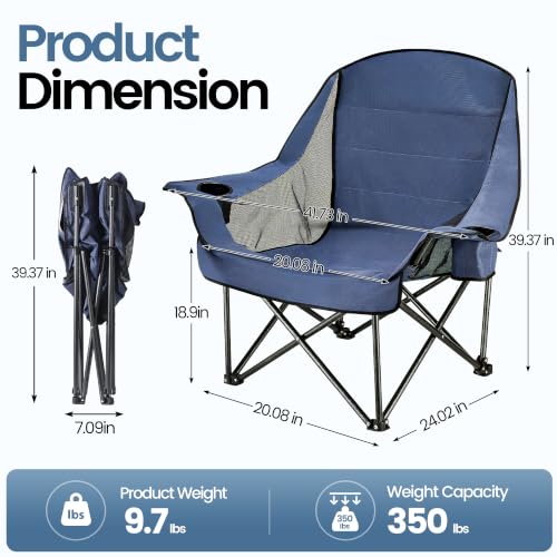 2 Sillas de Camping Sobredimensionadas para Adultos y Adolescentes WEIDIORME, Plegables, Capacidad 400 LBS, Color Azul Marino, Malla miniatura 2