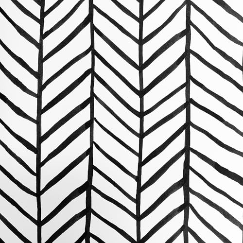 Tinicor Geometric Self Adhesive Wallpaper, Black White Herringbone Stripes Wallpaper, Peel and Stick Wallpapers, Waterproof Vinyl Wall Paper for Living Room Bedroom Bathroom Kitchen 44 × 500 cm
