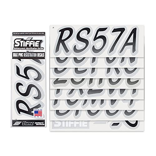Image of STIFFIE Whipline Black /Silver 3 inch Boat & PWC Registration Decals • Numbers Letters Stickers