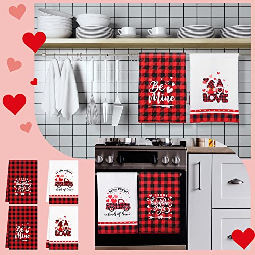 Kajaia 4 Pieces Valentine's Day Dish Towels Valentine Kitchen Towels Buffalo Plaid Towels Absorbent Dish Towels Valentines Towels For Holiday House Kitchen Decorations #TOP1