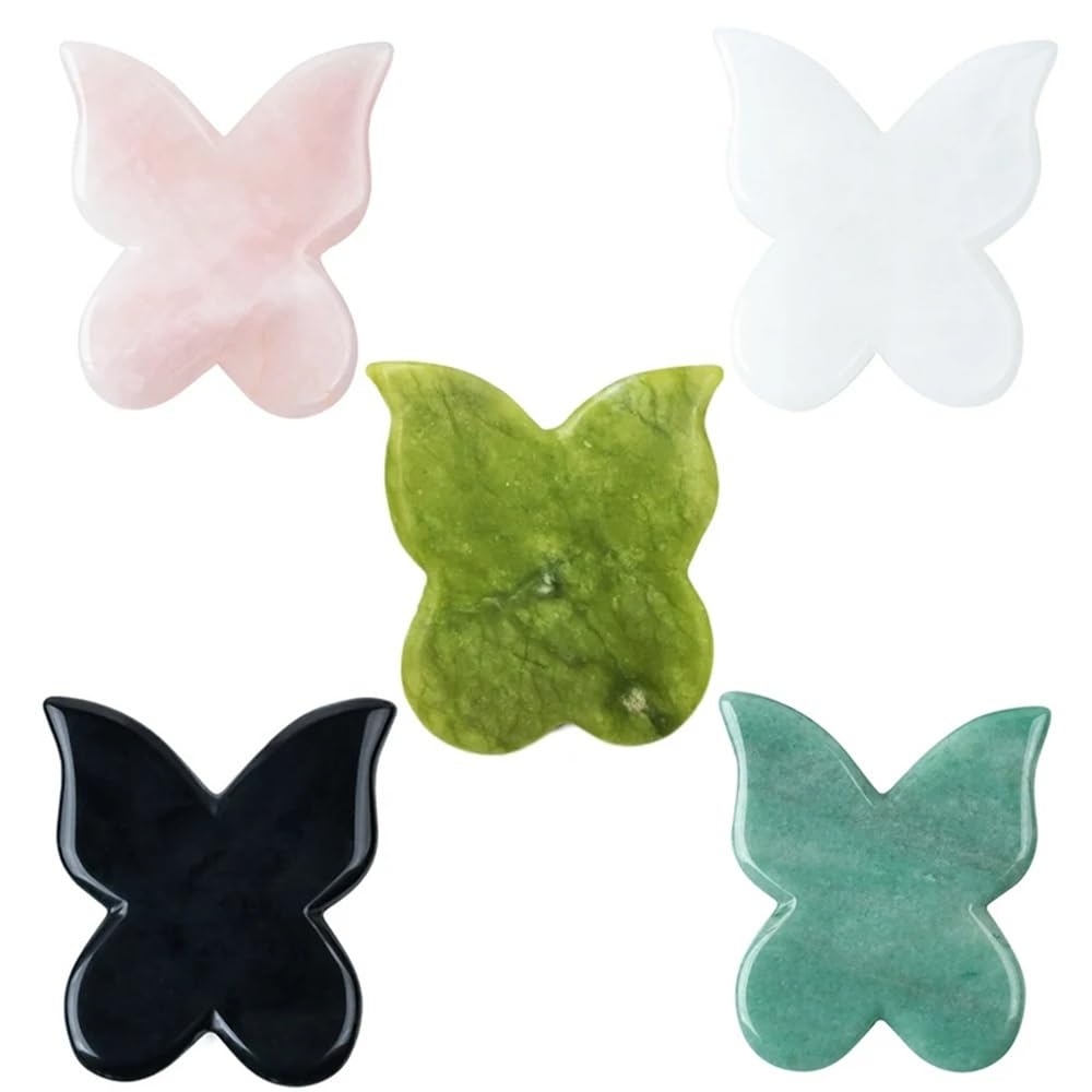Raschietto for Gua Sha in Giada al Quarzo Rosa a Forma di Farfalla, for Massaggio del Corpo, pressoterapia, Lifting del Viso(White)