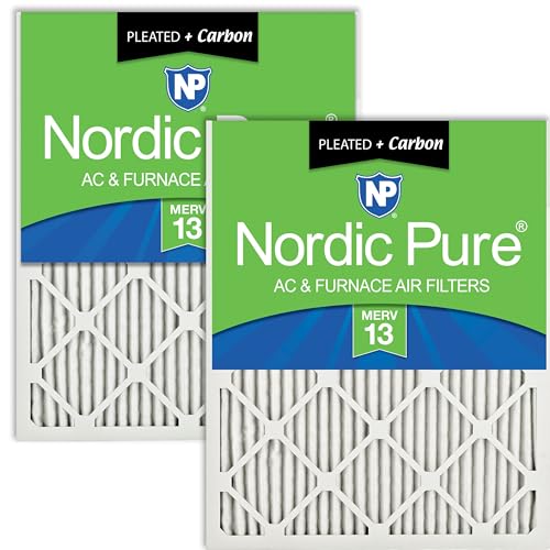 Image of Nordic Pure 10x24x1 Pleated Pleated MERV 13 Plus Carbon Air Filters 2 Pack | Actual Size: 9 1 /2 x 23 1 /2 x 3 /4 Made in USA, Advanced HVAC Furnace Filtration, Pet & Household Odor Control