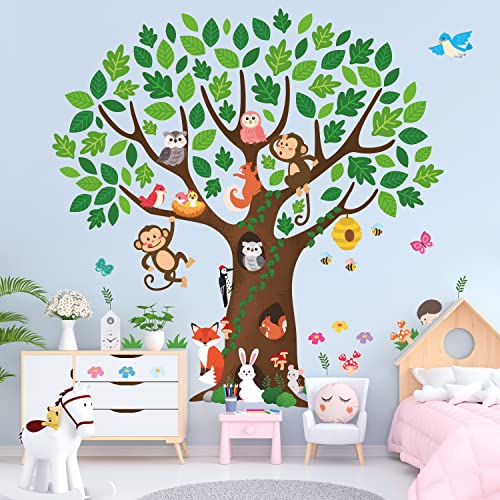 DECOWALL SG4-2211 Giant Tree Kids Wall Stickers Decals Peel and Stick Animals Removable for Nursery Bedroom Living Room Playroom Art murals Decorations Monkey