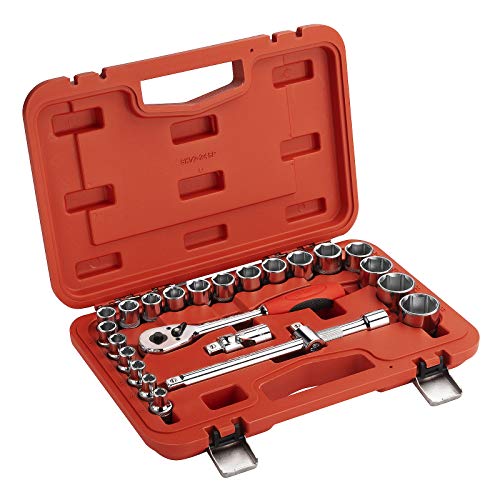 Jetech 24PCS 1/2 Inch Drive Socket Set, Metric Socket Ratchet Wrench Set with 6-Point Sockets 8mm-32mm, Soft Grip Ratchet Spanner and Other Accessories in Durable Blow-Molded Carry Case Jetech 24PCS 1/2 Inch Drive Socket Set, Metric Socket Ratchet Wrench Set with 6-Point Sockets 8mm-32mm, Soft Grip Ratchet Spanner and Other Accessories in Durable Blow-Molded Carry Case