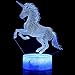Lámpara de Alucinación 3D, Lámpara de Animal de Noche, Lámpara de Cabecera de Niños con 16 Colores de Cambios Juguetes de Control Remoto (Lámpara Táctil Colorida Unicornio)