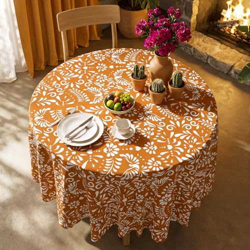 Image of Ganeen 6 Pcs Cielito Lindo Tablecloth Mexican Round Disposable Plastic Tablecloths 84 Inch De Barro Mexican Terracotta Plastic Waterproof Table Covers for Wedding Bridal Shower Decoration Party Favor
