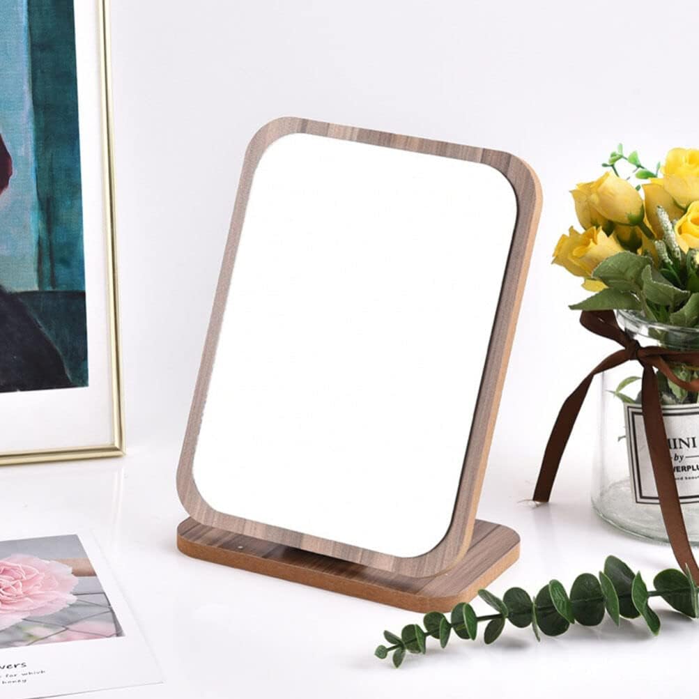 MAKINGTEC Vanity Makeup Mirror with Natural Bamboo Stand, Fold Down Desk Makeup Mirror with Stand Wooden Desktop Mirror Folding Table Desk Countertop Mirror