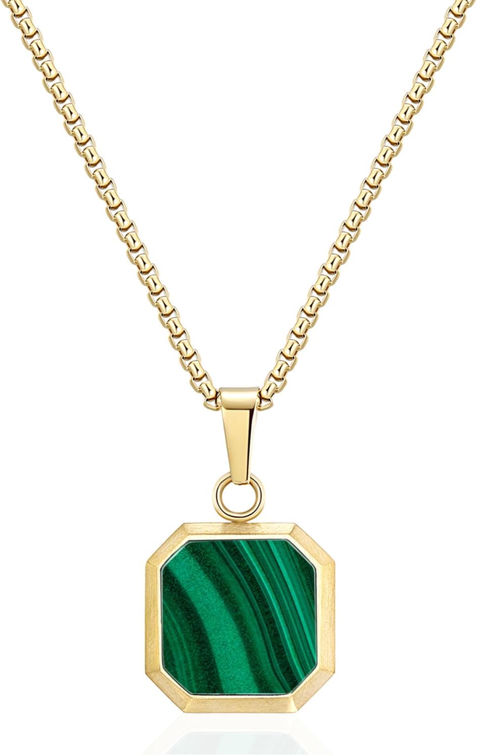 14K Gold Plated Necklace Black Onyx/Opal/Turquoise/Malachite/Lapis Lazuli/Tigers Eye Necklace for Men Women Stainless Steel Square/Rectangle Pendant Necklaces with Box Chain