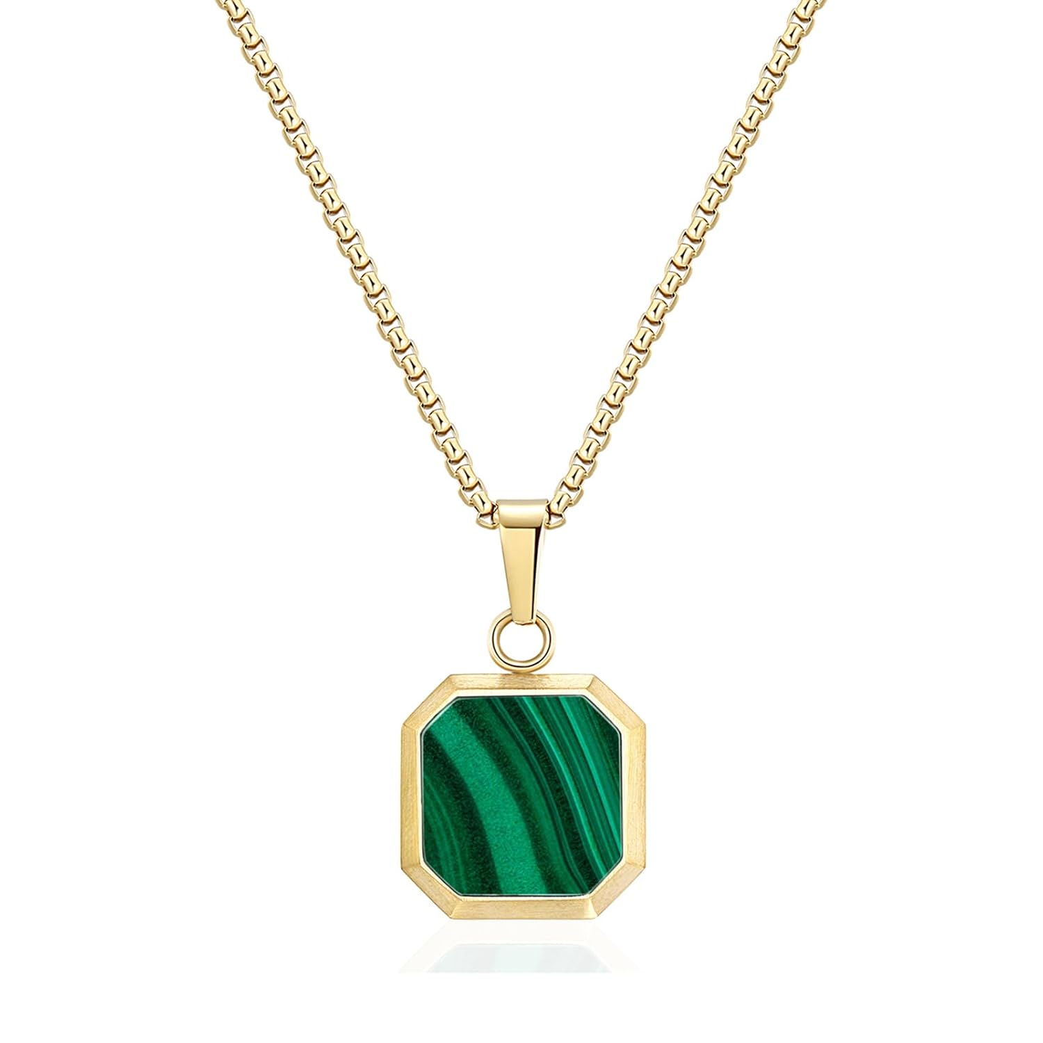 14K Gold Plated Necklace Black Onyx/Opal/Turquoise/Malachite/Lapis Lazuli/Tigers Eye Necklace for Men Women Stainless Steel Square/Rectangle Pendant Necklaces with Box Chain