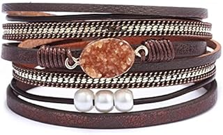 KunBead Jewelry Double Leather Wrap Bracelets for Women Handmade Braided Boho Multilayer Magnetic Buckle Bracelet Wristband Cuff Bangle Birthday Gifts