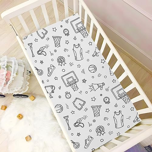 Image of Fitted Crib Sheets Basketball Sport Stretchy Portable Playard Sheets for Baby Toddler, Breathable Soft Mini Crib Mattress 39 x 27 in for Boys and Girls