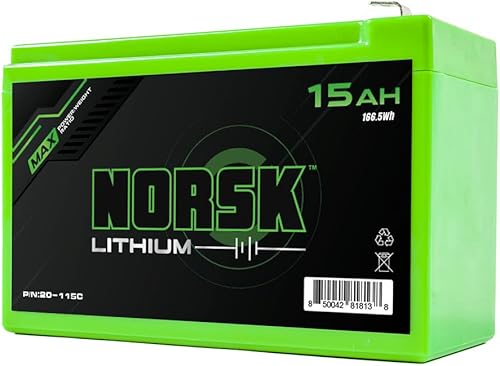 Miniatura 2 de Norsk Lithium Batería de iones de litio de 12 V 15 AH con kit de cargador de 2 A  2 puertos USB integrados  Ultra ligera 2.6 libras  Más de 1000