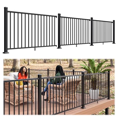 Image of Egadis 3 Pack 42 in. H x 6 ft. W Porch and Deck Railing Kit with 4 Post, Black Textured Powder-Coat Finish Modular Aluminum Railing System for Outdoor Decks, Porches & Balconies(3 Panel, 4 Post)