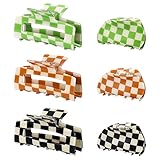 Whaline 6 Pack Checkered Hair Claw Clips Rectangle Semicircle Hair Barrettes Claw Colorful Plaid Non-Slip Strong Hold Catch Hair Clips Jumbo Hair Styling Accessories for Women Girls Thin Thick Hair
