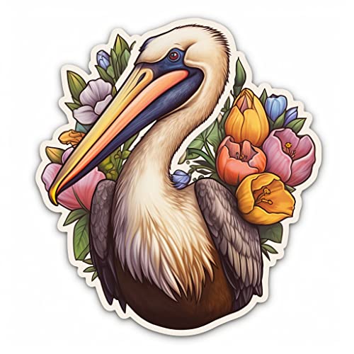 Image of Yoonek Graphics Louisiana Brown Pelican Bird Magnolia Flower Vinyl Decal Sticker for Car, Laptop, Tumbler, More. #008541-8