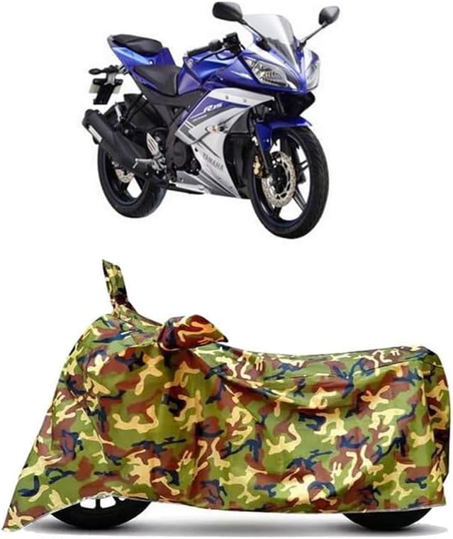 DUFFEL-Waterproof Two Wheeler Bike Cover Compatible for Yamaha YZF R15 Bs6 Heat Protectio/UV-Rays/Birds Dropping/DustProof/Indoor Outdoor and Parking Full Protection All Variants [6X6 Jungle Print]