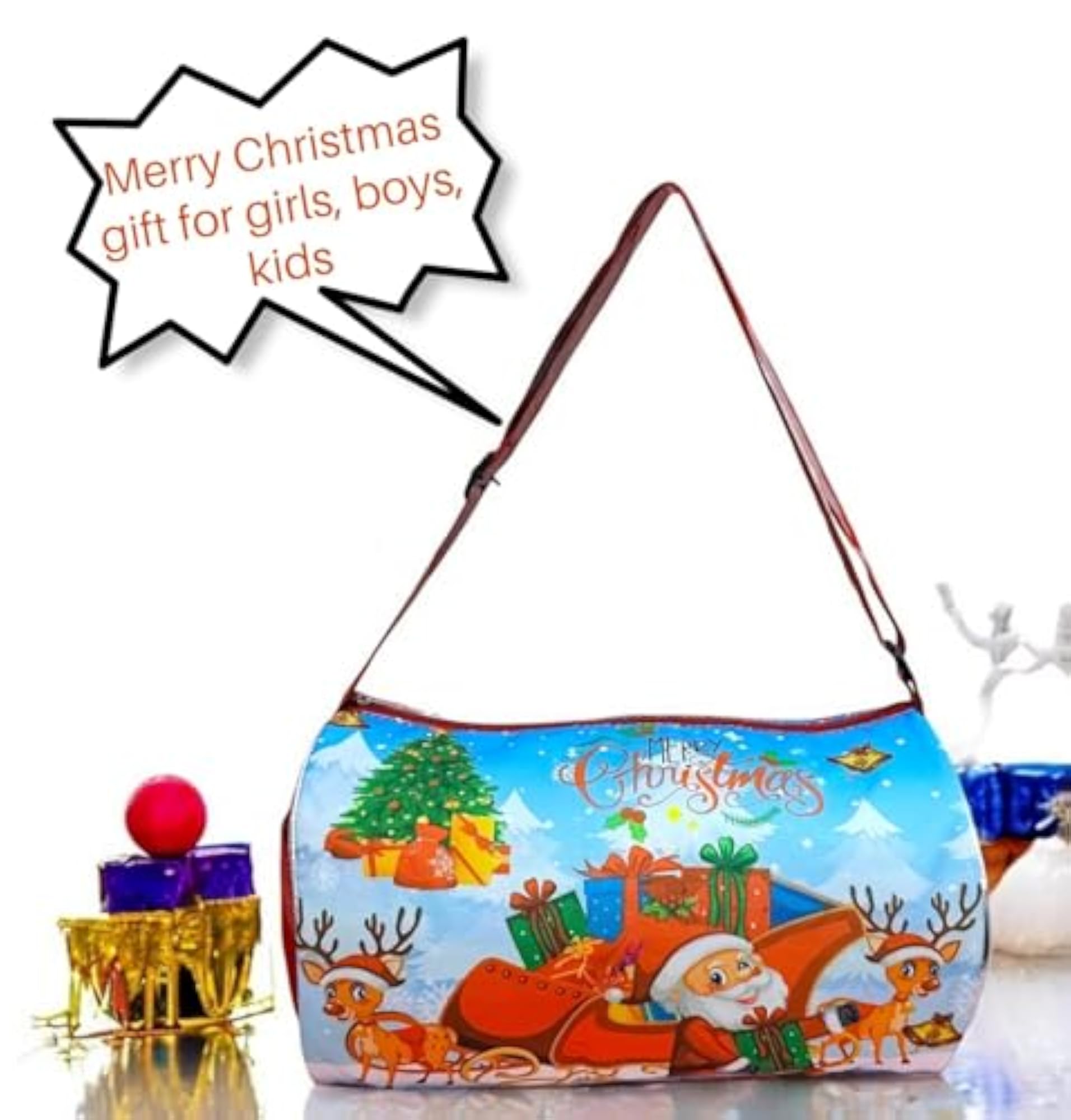Christmas Theme Duffle Bag for Kids, Santa Claus Design