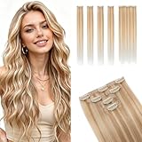 MY LADY Extension à Clip Cheveux Naturels 25cm 5 Pièces Extension Clip Cheveux Naturel avec Base Lace Lisse pour Volume Invisible #18P613 Blond Cendré/Blond 36g