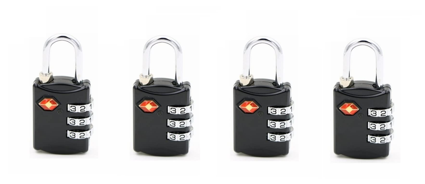 TSA Approved 3 Digit Luggage Locks, Re-settable Keyless Lock for Gym Locker, Backpack (Multicolor) (Pack of 4)