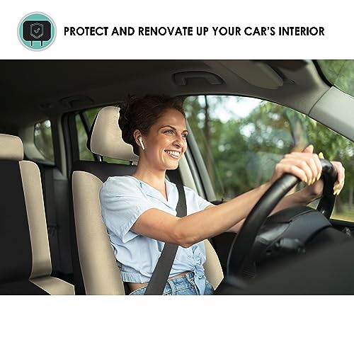 Image of FH Group Full Set Light and Breezy Car Interior Covers-Front and Rear Split Bench Beige Seat Covers,Universal Fit for Cars, Trucks and SUVs